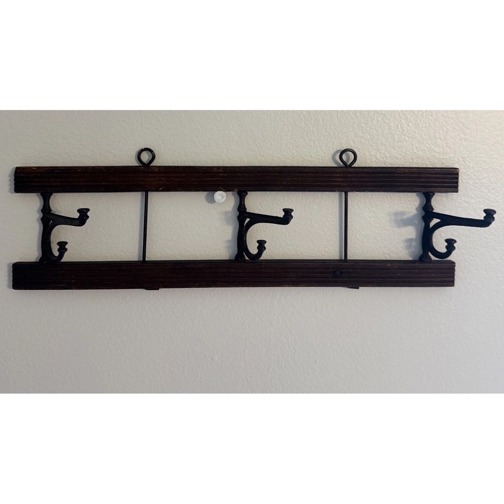 14.25"- 3 Swivel Hooks Antique Victorian Folding Coat Rack Wall Mount Hanging